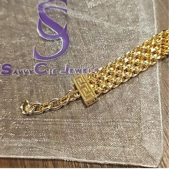 Greek key Savvy Cie 18k Yellow Gold Plated Mesh Bracelet 7-8.5" new $195.00 - Picture 3 of 4